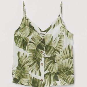 H&M Linen Palm Leaves Print Top Size S